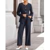 imageZESICA Womens 2025 Fall Two Piece Suits Set Casual Business Long Sleeve Blazer Jacket Wide Leg Pants Work Outfits SetsNavy