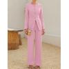 imageZESICA Womens 2025 Fall Two Piece Suits Set Casual Business Long Sleeve Blazer Jacket Wide Leg Pants Work Outfits SetsPink