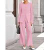 imageZESICA Womens 2025 Fall Two Piece Suits Set Casual Business Long Sleeve Blazer Jacket Wide Leg Pants Work Outfits SetsPink
