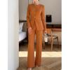 imageZESICA Womens 2025 Fall Two Piece Suits Set Casual Business Long Sleeve Blazer Jacket Wide Leg Pants Work Outfits SetsRust