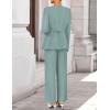 imageZESICA Womens 2025 Fall Two Piece Suits Set Casual Business Long Sleeve Blazer Jacket Wide Leg Pants Work Outfits SetsSage