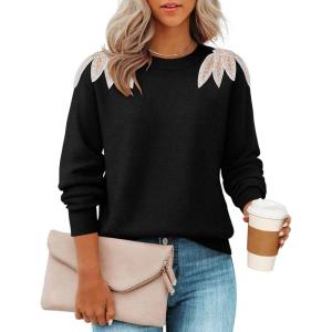 imageZESICA Womens Fall Long Sleeve Sweaters 2025 Crew Neck Knit Loose Dressy Pullover Tops Winter Trendy OutfitsBlack