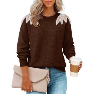 imageZESICA Womens Fall Long Sleeve Sweaters 2025 Crew Neck Knit Loose Dressy Pullover Tops Winter Trendy OutfitsCaramel