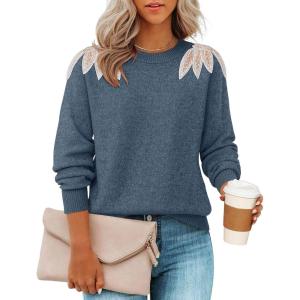imageZESICA Womens Fall Long Sleeve Sweaters 2025 Crew Neck Knit Loose Dressy Pullover Tops Winter Trendy OutfitsDustyblue