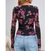 imageZESICA Womens Floral Mesh Going Out Tops Fall Long Sleeve Crewneck Slim Fit Ruched Y2k Shirts Beach Vacation OutfitsBlack Rose