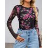 imageZESICA Womens Floral Mesh Going Out Tops Fall Long Sleeve Crewneck Slim Fit Ruched Y2k Shirts Beach Vacation OutfitsBlack Rose