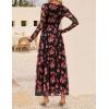 imageZESICA Womens Maxi Dress 2025 Fall Long Sleeve Crewneck Floral Print Mesh Ruched Party Wedding Guest DressesPinkblack