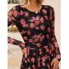 imageZESICA Womens Maxi Dress 2025 Fall Long Sleeve Crewneck Floral Print Mesh Ruched Party Wedding Guest DressesPinkblack