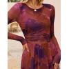 imageZESICA Womens Maxi Dress 2025 Fall Long Sleeve Crewneck Floral Print Mesh Ruched Party Wedding Guest DressesPinkpurple