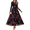 imageZESICA Womens Maxi Dress 2025 Fall Long Sleeve Crewneck Floral Print Mesh Ruched Party Wedding Guest DressesBlackrose