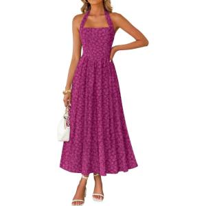 imageZESICA Womens Floral Halter Midi Dress 2026 Casual Elegant Sleeveless Flowy A Line Wedding Guest Cocktail DressesEggplant